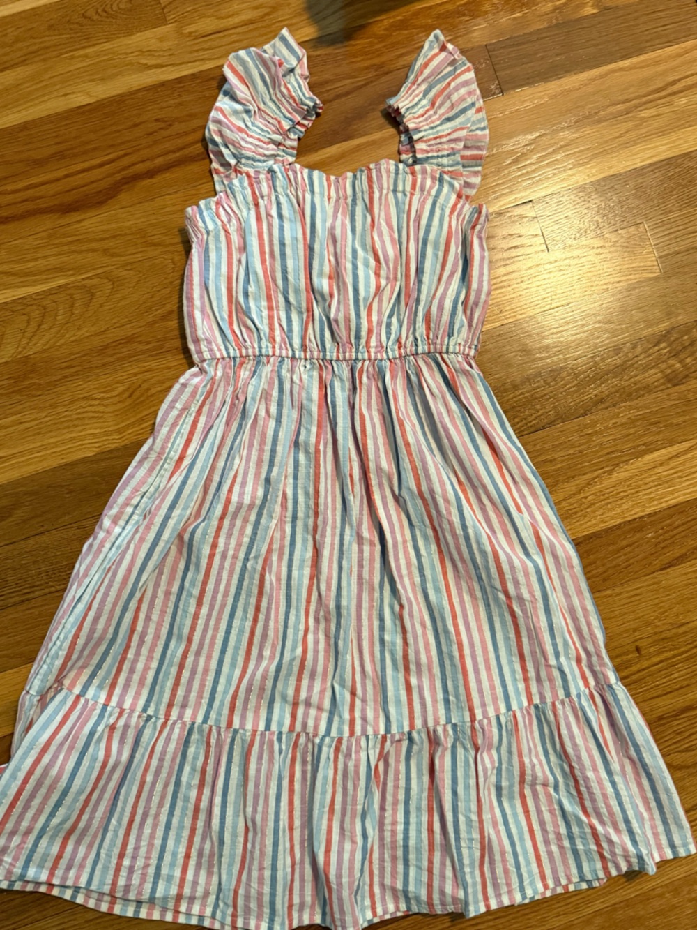 Cat & Jack Girls' Pink, Blue & White Striped Ruffle Sundress